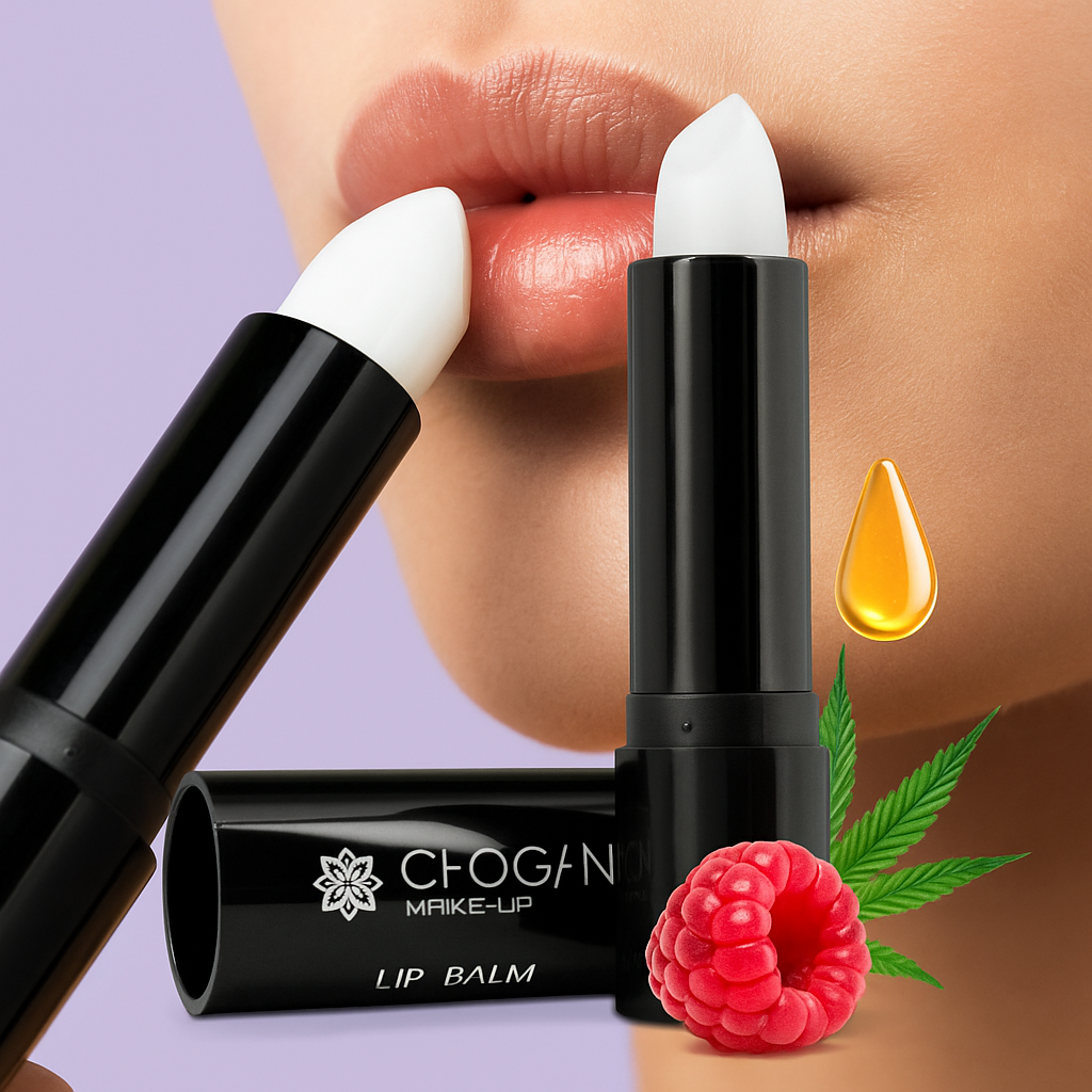 Lip Balm Neutre Chogan ouvert, texture blanche hydratante à base d’aloe vera et de vitamine E pour des lèvres douces et nourries.