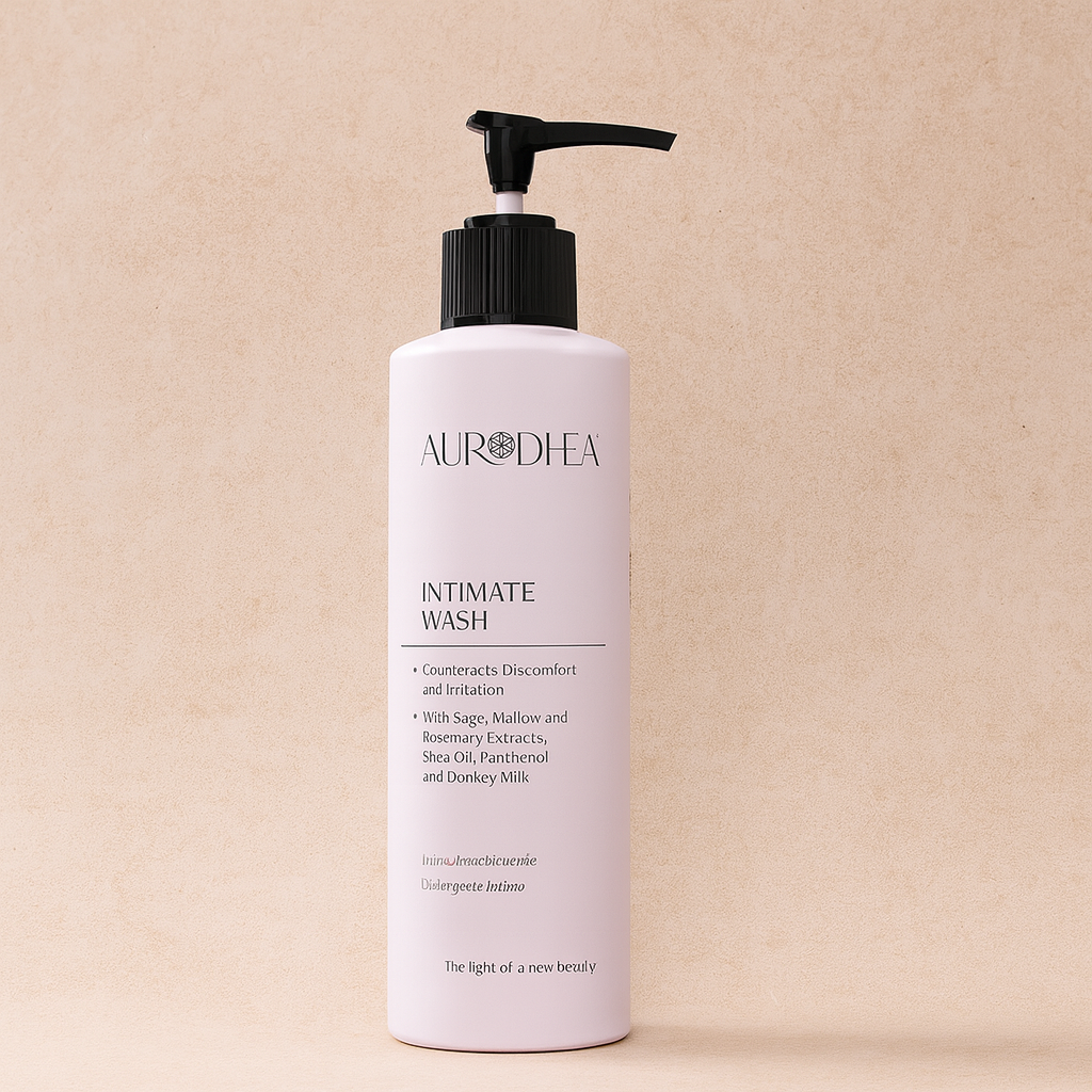 Produit d’hygiène intime Aurodhea, formule végétale apaisante au lait d’ânesse et au Karité.