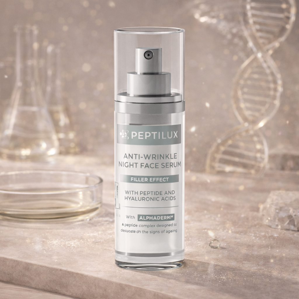 Sérum de nuit visage anti-rides Peptilux effet filler avec ALPHADERM™, flacon 30 ml