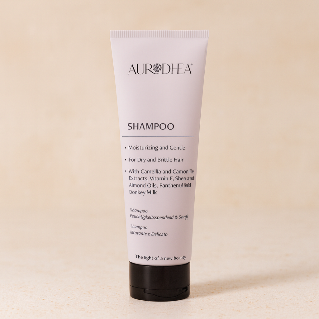 Produit capillaire Aurodhea au lait d’ânesse, enrichi en camomille, camélia et protéines de blé.