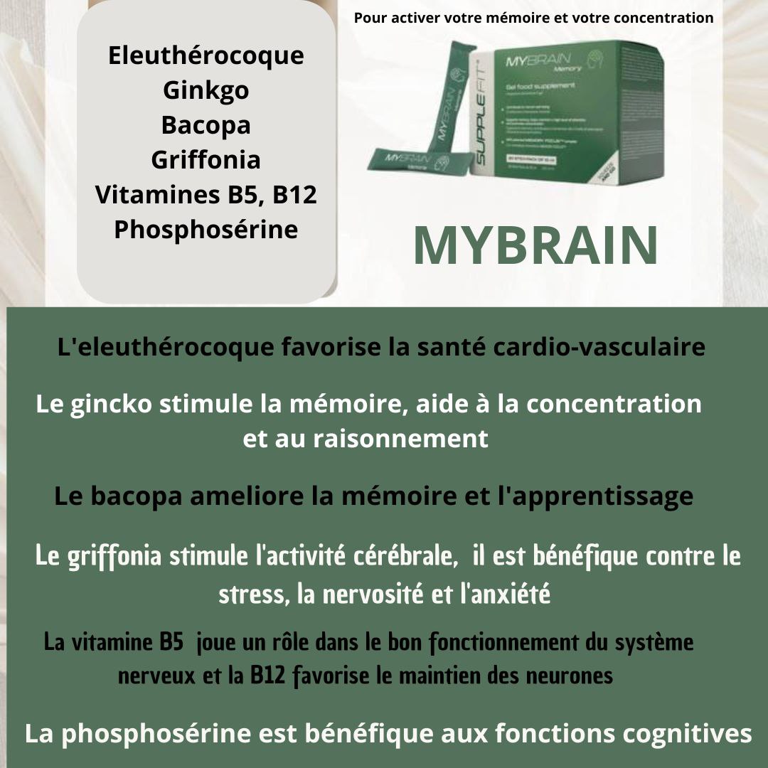 Boîte et sticks MYBRAIN disposés sur une surface douce, évoquant clarté mentale, concentration et équilibre intérieur.