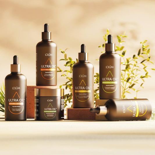 Coffret Vegetable Oil Blend Set Lolûm composé des 6 huiles ULTRA OIL™ pour le soin naturel de la peau et des cheveux.