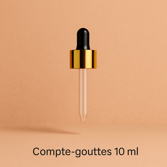 Compte-gouttes 10 ml avec capuchon doré et pipette en verre – Accessoire pour huiles essentielles et soins cosmétiques