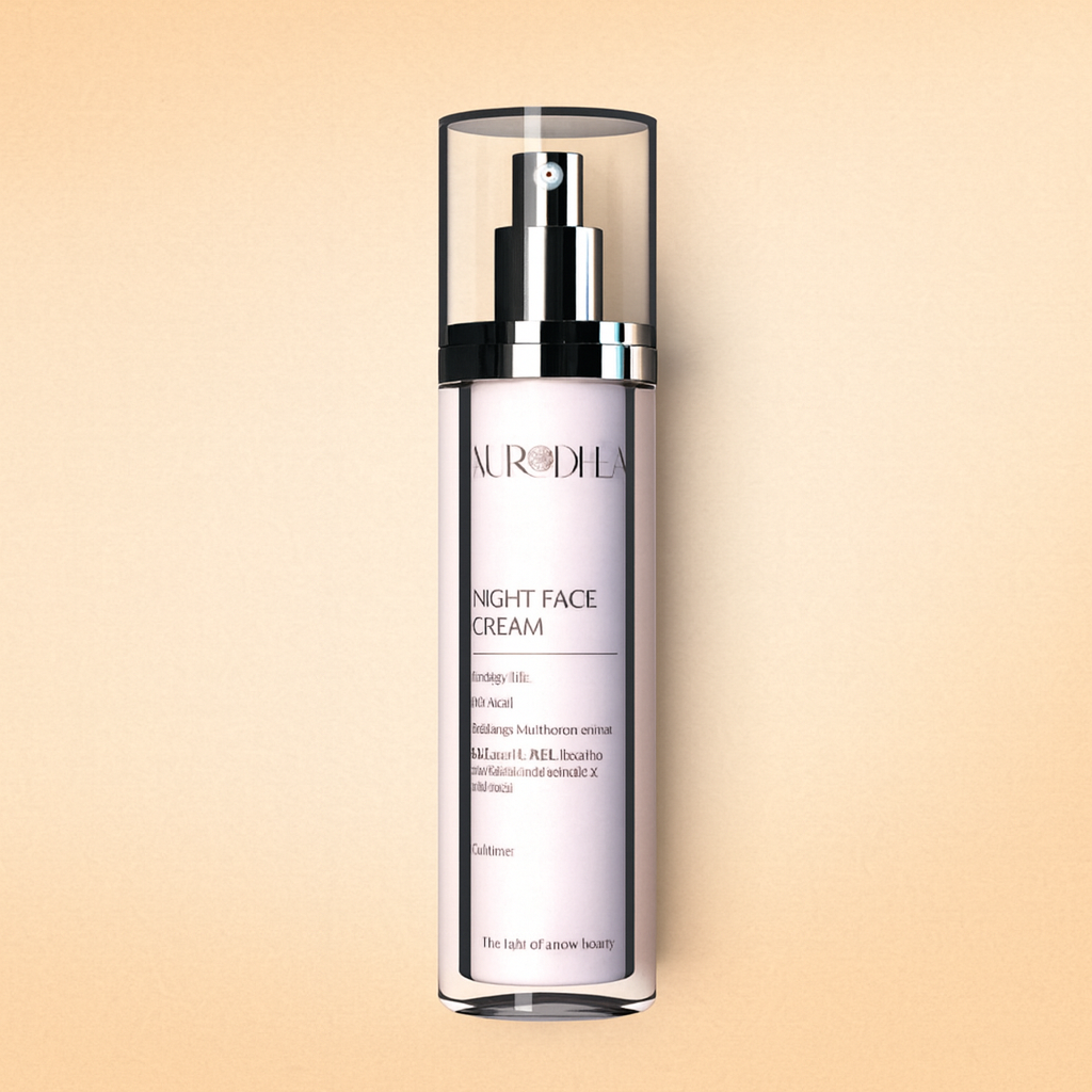 Flacon de la crème de nuit anti-âge Aurodhea au lait d’ânesse, soin liftant et hydratant pour peaux matures.