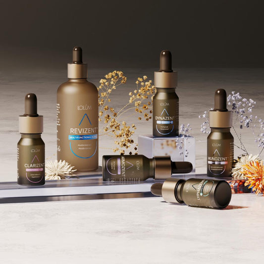 Kit de 6 huiles essentielles Lolûm comprenant Clarizent, Armozent, Dynazent, Munozent, LypHazent et Revizent.