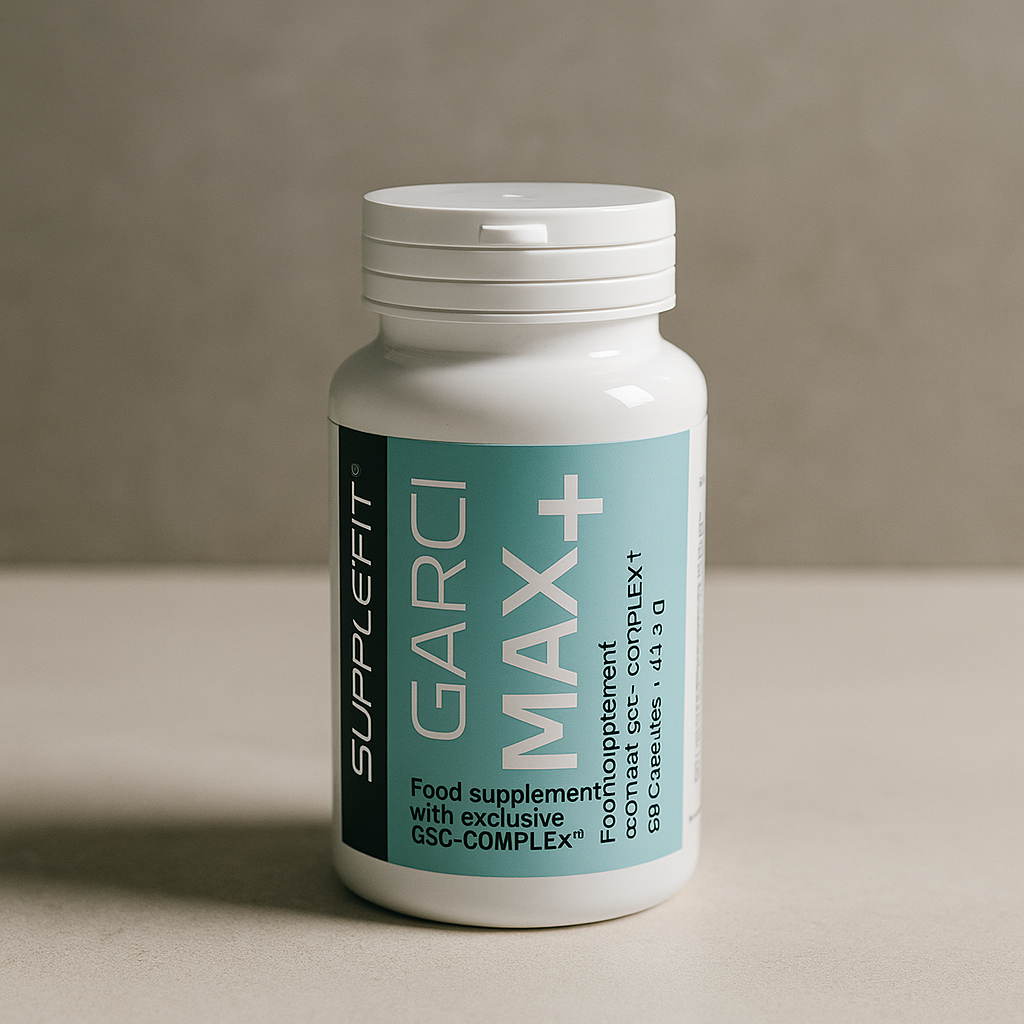 GARCI MAX+ posé sur une surface sobre, illustrant l’efficacité du GSG-COMPLEX™ pour la perte de poids et le tonus au quotidien.