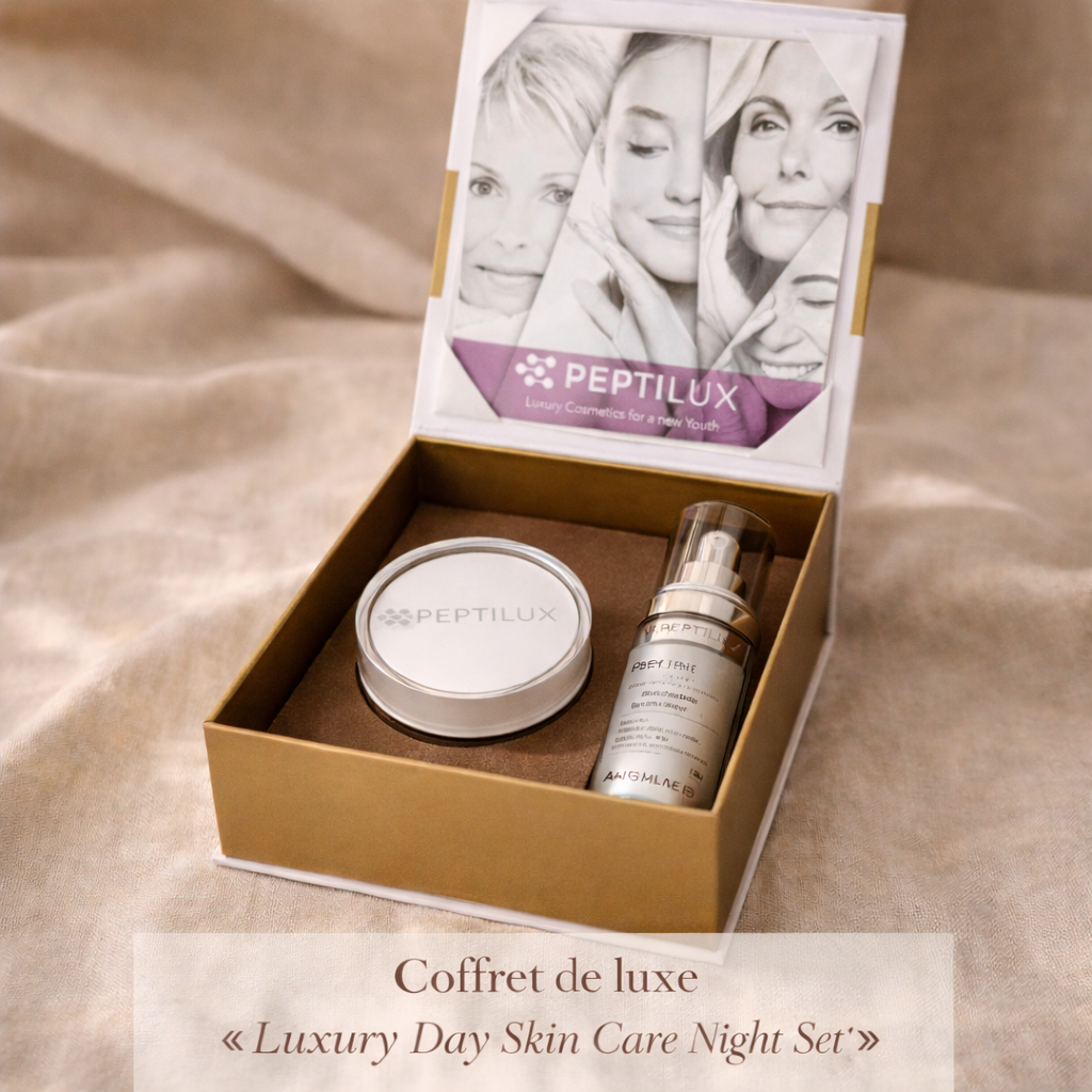 Coffret Luxury Skin Care Night Set avec sérum et crème de nuit Peptilux sur fond clair