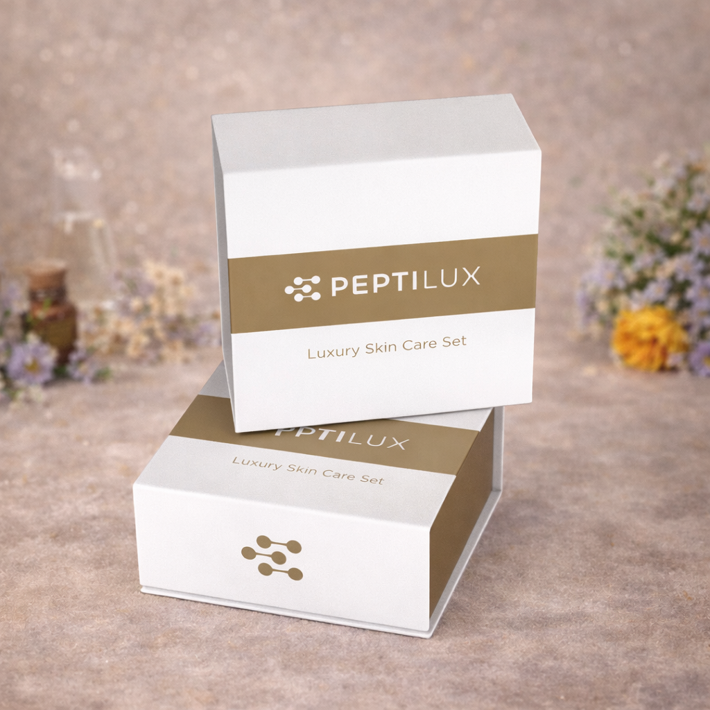 Coffret Peptilux ouvert présentant le sérum de jour et la crème anti-rides effet time freeze