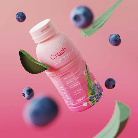 Bouteille MYVERA CRUSH Collagen+ avec aloe vera et ingrédients beauté peau cheveux ongles