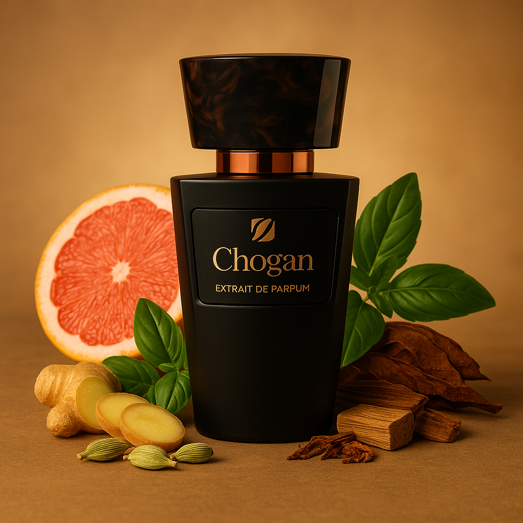 Parfum homme Chogan N°004, flacon noir, épicé boisé tabacé