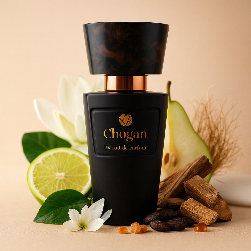 Parfum masculin oriental boisé Chogan 037, notes d’ambre, bois de santal, vétiver et cashmere wood, bouteille 70 ml