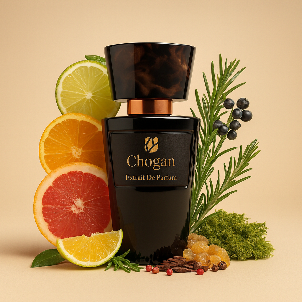 Parfum homme Chogan 021 – Extrait de Parfum, bouteille noire avec agrumes, baies de genièvre et touches d’encens