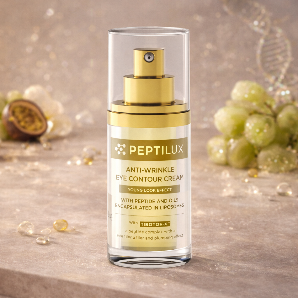 Contour des yeux anti-rides Peptilux effet young look avec TIBOTOH-X™, flacon 15 ml