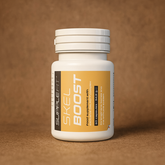 SKELBOOST – Complément alimentaire en gélules à base de Vitamine D3, K2 et Calcium, conçu pour renforcer les os et soutenir le système immunitaire.