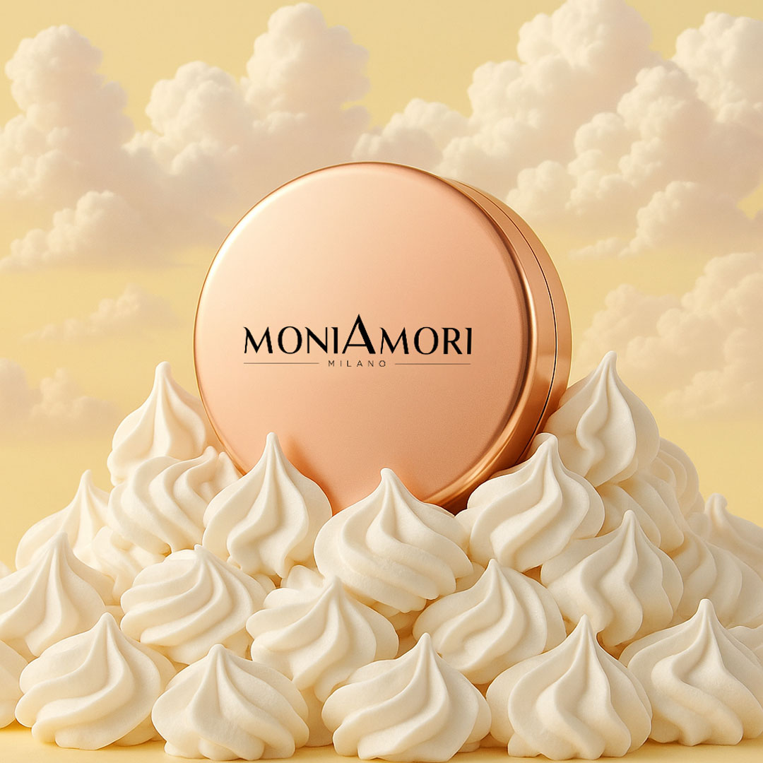 Texture du fond de teint compact Solar Defence SPF 30 MoniAmori teinte Meringue sur la peau