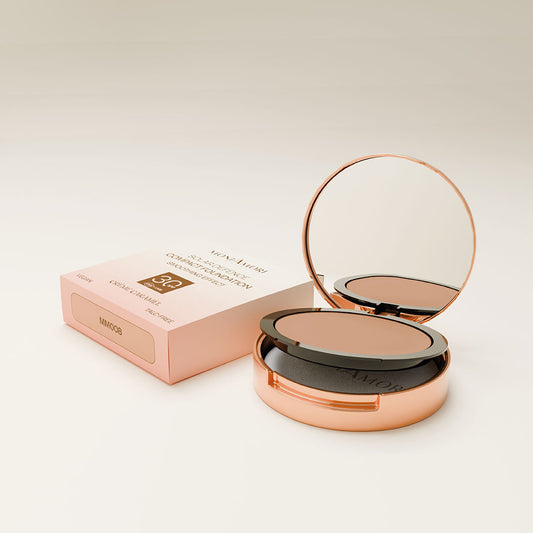Fond de teint compact Solar Defence SPF 30 MoniAmori teinte Crème Caramel – maquillage visage protecteur