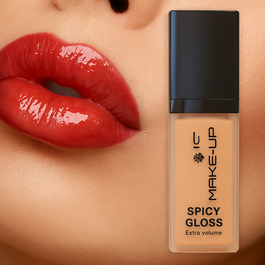 Gloss repulpant Spicy Gloss Extra Volume de Chogan, à base de piment africain et acide hyaluronique, offrant brillance et volume immédiat aux lèvres.