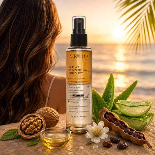 Spray capillaire biphasé régénérant Aurodhea avec protection UVB pour cheveux bruns