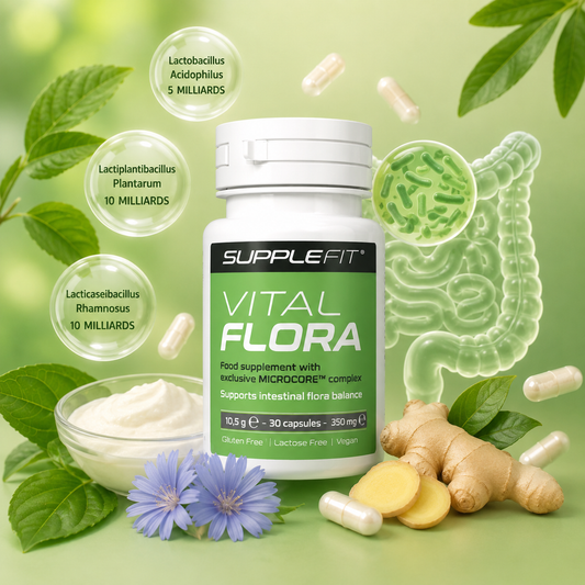Flacon VITALFLORA MICROCORE™ complément alimentaire probiotiques 25 milliards pour l’équilibre intestinal