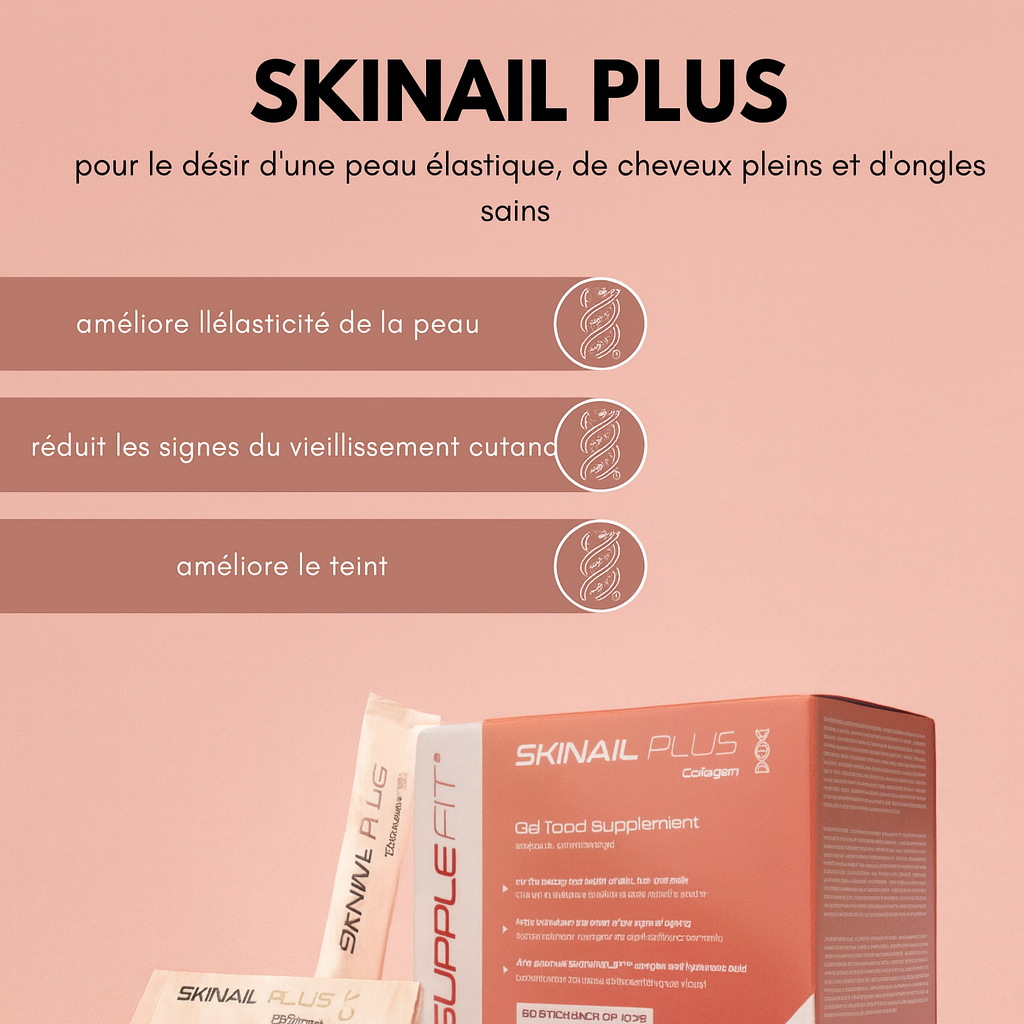 SKINAIL PLUS de SuppleFit – Complément en gel au collagène et vitamines pour une peau souple et des ongles résistants.